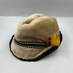 Vintage Made In USA Faux Fur Braided Band Feather Accent Ear Flaps Fedora Hat